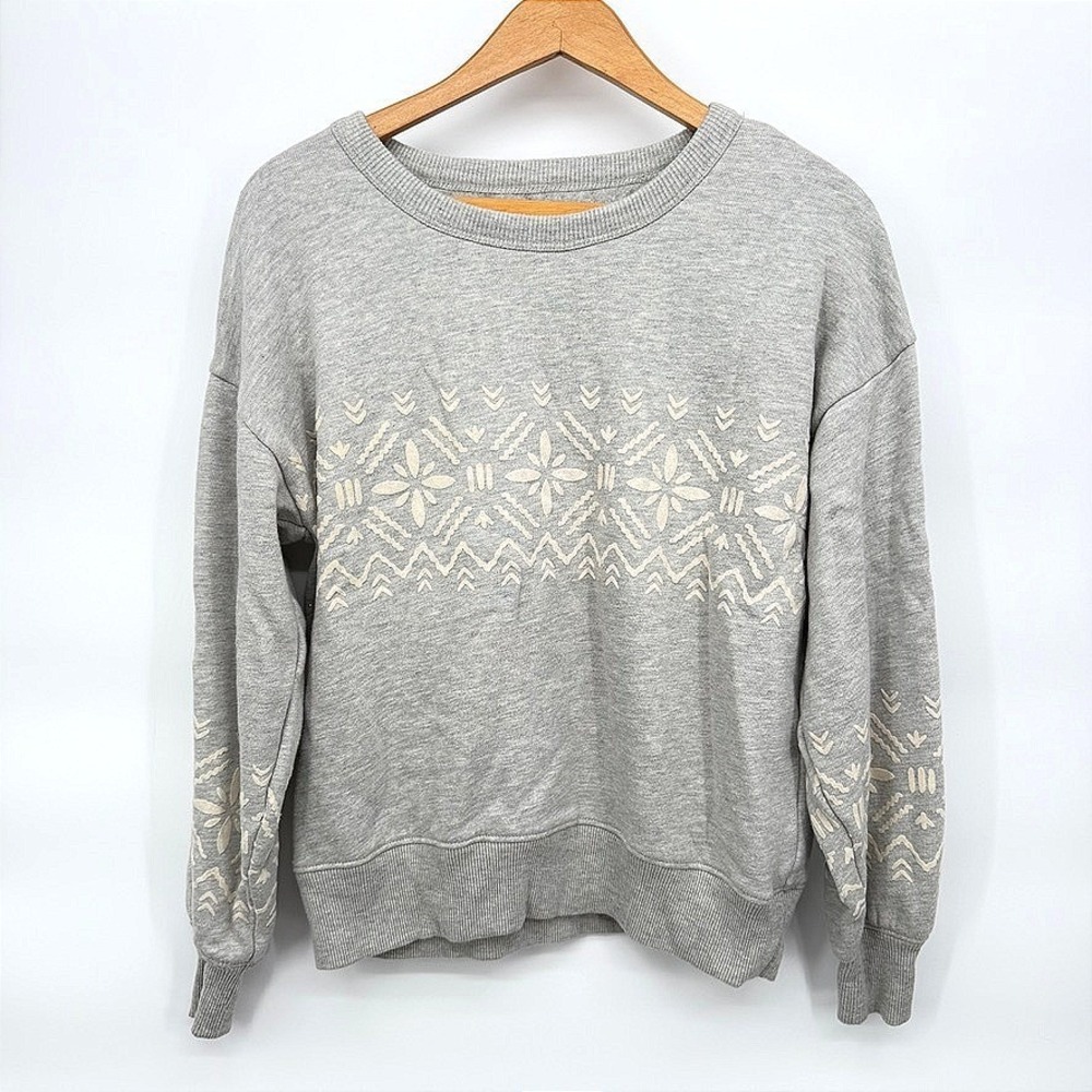 Lou & Grey Sweatshirt Grey Geometric Pattern Fleece Lined Pullover Sz Small